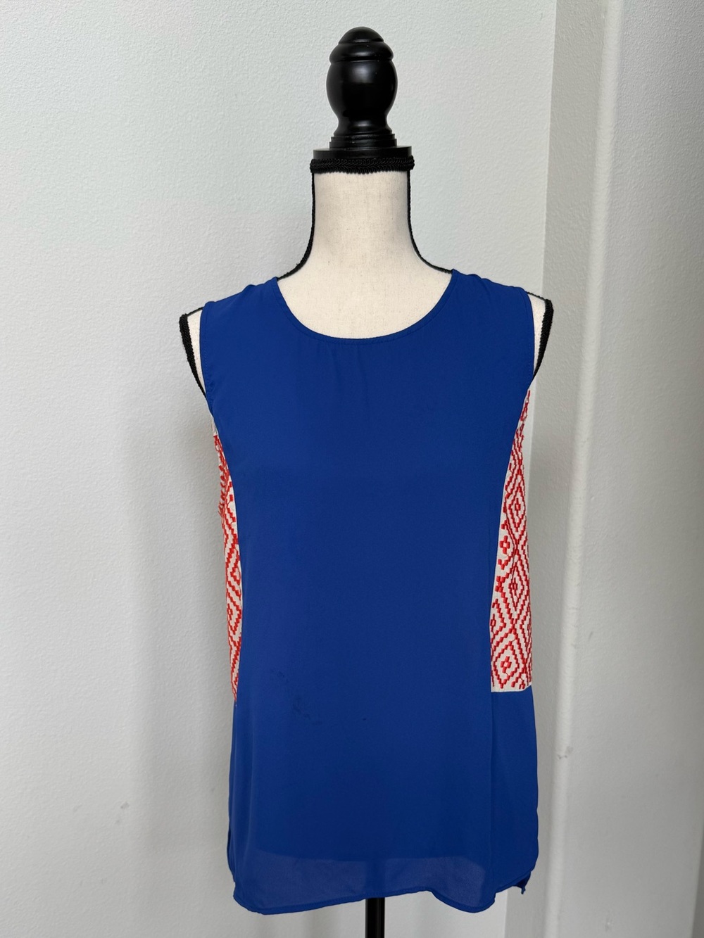 THML Royal Blue Sleeveless Tank with Orange and White Patterned Side Panels